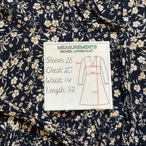 Lulus Cute and Curated Navy Blue Floral Print Tiered Mini Dress / Size Large - Picture 16 of 16